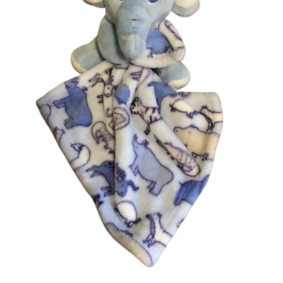 Blue Elephant Plush Lovey Blanket Animal Print Soft Fleece Baby Security 12"x12" - Picture 3 of 6